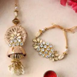 Set of 2 Gold-Plated Beaded Stone-Studded Tie-Up Rakhis with Roli Chawal-27