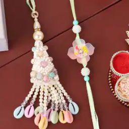 Set of 2 Gold-Plated Beaded Floral Tie-Up Rakhis with Roli Chawal-37