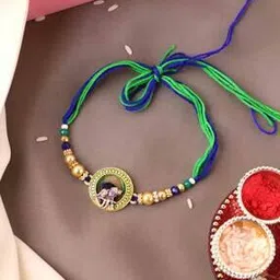 Gold-Plated Beaded Tie-Up Rakhi with Roli Chawal-image-44