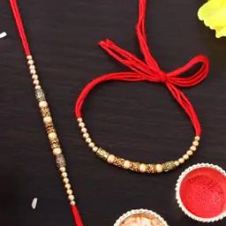 Set of 6 Gold-Plated Beaded Tie-Up Rakhis with Roli Chawal-image-65