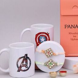 Set of 2 Gold-Plated Rakhis with Mugs & Roli Chawal-50