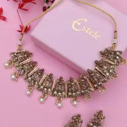 Oxidised Gold-Plated Laxmi Devi Choker Jewellery Set with Pearls-image-41
