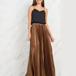 Women Satin Pleated High-Rise A-Line Maxi Skirt-picture-16