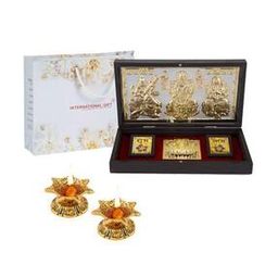 Gold-Plated Laxmi Ganesh Saraswati Charan Paduka Box with Jyoti Diyas-image-60