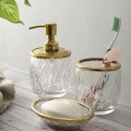 3-Piece Olivia Daimond Crystal Cut Bathroom Set-image-90