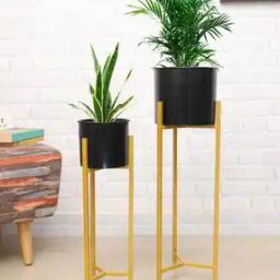 Set of 2 Triangular Base Floor Planter Stands  with Pots-14