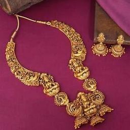 Gold-Plated Temple Necklace & Earrings Set-image-2