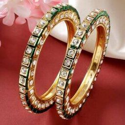 Women Set of 2 Gold-Plated Kundan-Studded Bangles-5