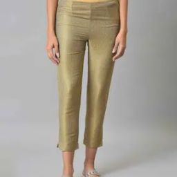 Women Geometric Woven Slim Fit Pleat-Front Pants-image-1