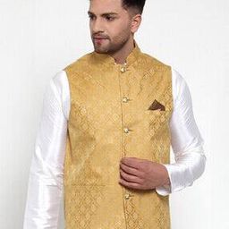 Floral Pattern Welt Pocket Nehru Jacket-13