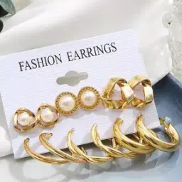Set of 6 Gold-Plated Stud & Hoop Earrings-image-51