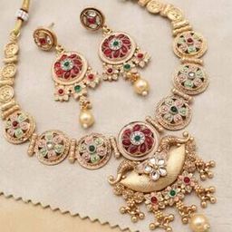 Women Gold-Plated Necklace & Earrings Set -image-57