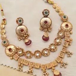 Women Gold-Plated Necklace & Earrings Set -image-50