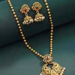 Gold-Plated Stone-Studded Necklace & Earrings Set-8