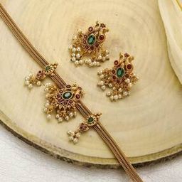 priyaasi Gold-Plated Stone-Studded Necklace & Earrings Set-picture-4