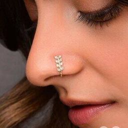 Women Gold-Plated Stone-Studded Leaf Nose Pin-12