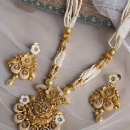 Women Gold-Plated Stone-Studded Beaded Necklace & Earrings Set-53