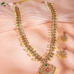 Women Gold-Plated Stone-Studded Necklace & Earrings Set-image-49