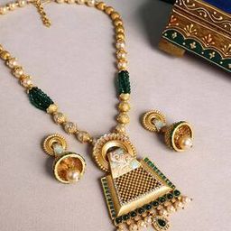 Women Stone-Studded Necklace & Earrings Set-image-2