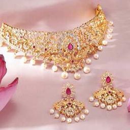 Women Stone-Studded Necklace & Earrings Set-image-67