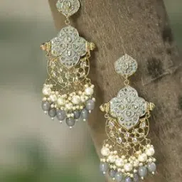 adwitiya Gold-Plated Kundan-Studded Pearl Drop Earrings-picture-35
