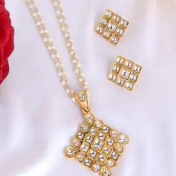 Gold-Plated Stone-Studded & Beaded Jewellery Set-9