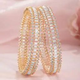 Set of 2 Women Gold-Plated Stone-Studded Slip-On Bangle-image-2