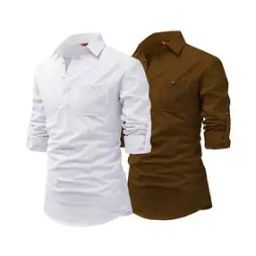Men Pack of 2 Slim Fit Short Kurtas-0
