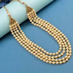 Men Gold-Plated Pearl-Beaded Multistrand Chain with Brooch-image-16