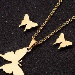 Gold-Plated Butterfly Pendant & Earrings Set-image-21