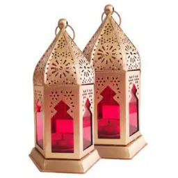 Set of 2 Copper Moroccan Lantern Candle Holder-image-80