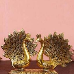 Couple Swan with Feather Decorative Metal Figurine-40