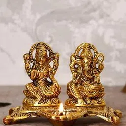Goddess Lakshmi With Lord Ganesha Idol Decorative Diya Showpiece-image-19