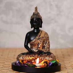 Handcrafted Meditating Lord Buddha with Wooden Base-image-61