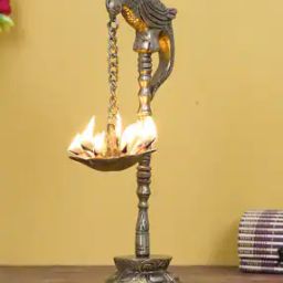 Decorative Handcrafted Brass Bird Wall Hanging with Diya for 7 wicks-image-34