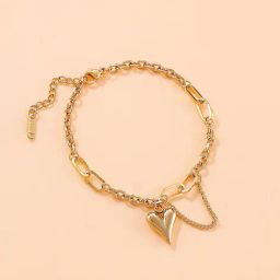 yellow chimes Gold-Plated Link Bracelet with Heart Charm image 1