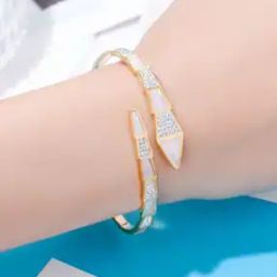 Gold Plated Crystal-Studded Slip-On Cuff Bracelet-6