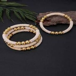 Set of 4 Gold-Plated Bangles with Pearls-16