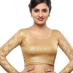 Non-Padded Round-Neck Slip-On Blouse with Lace Sleeves-image-11