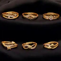 Set of 6 Women Gold Plated Adjustable Ring -image-105