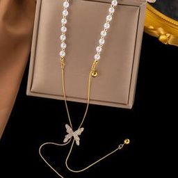 Gold-Plated Pearl-Beaded Stone-Studded Pendant with Chain-14