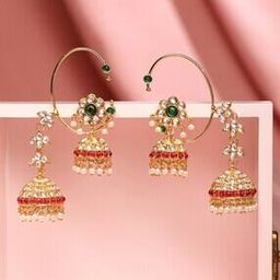 Women Gold-Plated Beaded Jhumka Ear Cuffs-image-5
