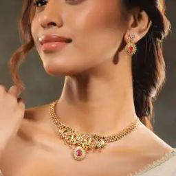 Women Gold-Plated Stone-Studded Necklace & Earrings Set -image-48