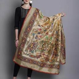 Kalamkari Print Dupatta with Contrast Border-11