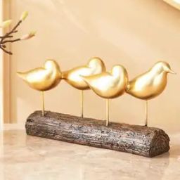 Gold-Plated Polyresin Four Birds on Stick Figurine-41