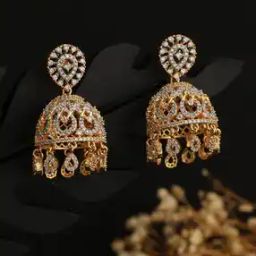 Gold-Plated Stone-Studded Drop Earrings-image-14