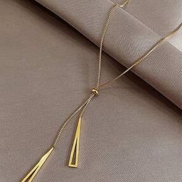 Women Gold Plated Geometric Tassel Pull-out Necklace-10