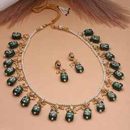 Women Gold-Plated Beaded Necklace & Earrings Set-31