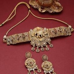 Women Gold-Plated Stone-Studded Necklace & Earrings Set-13