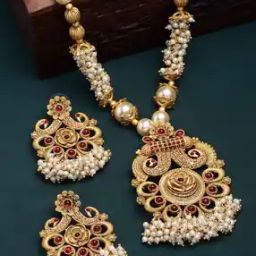 Women Gold-Plated Stone-Studded Necklace & Earrings Set-image-63